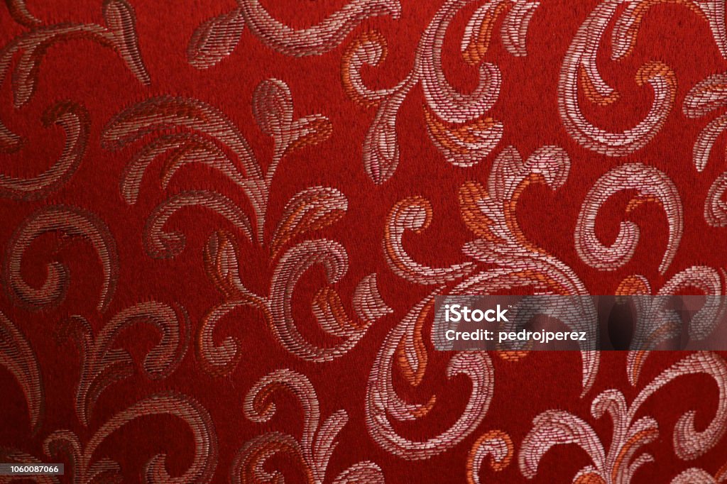 Red Brocade Fabric Background Stock Photo - Download Image Now