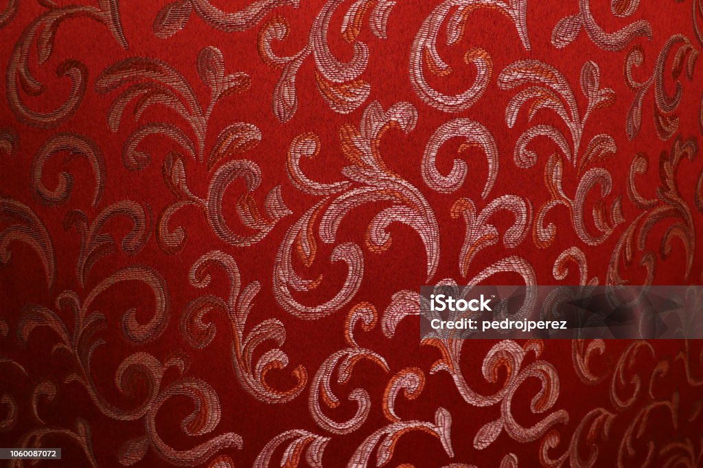 Red Brocade Fabric Background Stock Photo - Download Image Now