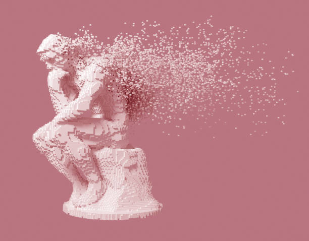 istock Desintegration Of Digital Sculpture Thinker On Pink Background 1060094860