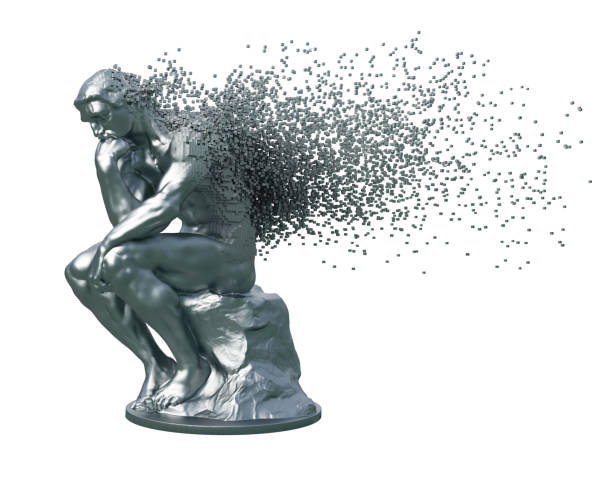 istock Desintegration Of Metal Sculpture Thinker On White Background 1060095046