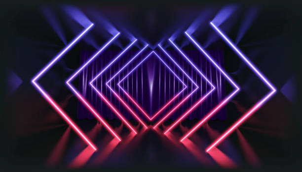 istock 3D Rendering. Geometric figure in neon light against a dark tunnel. Laser glow. 1060125492