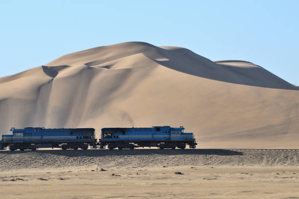 Train against sand dune, Namib Desert.