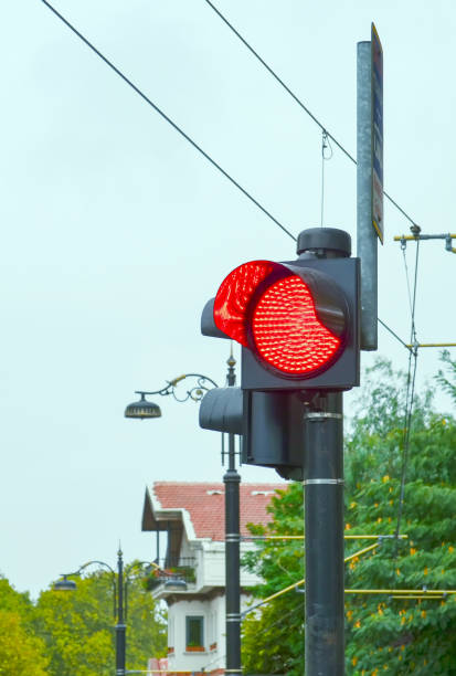 istock Traffic light on the tramways lights red light 1060139712