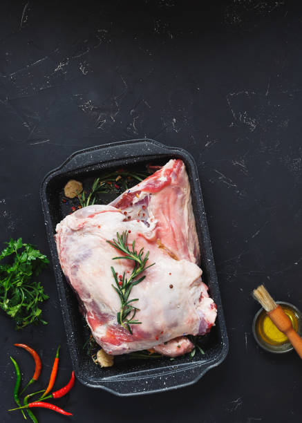 istock Uncooked lamb roast seasoned with herbs in a roasting tin 1060145452