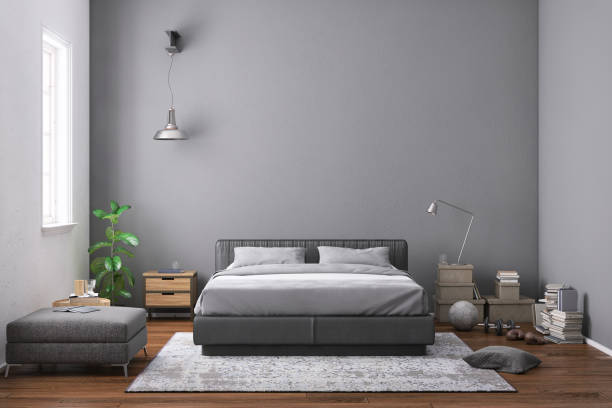 istock Modern bedroom interior with blank wall for copy space 1060147906