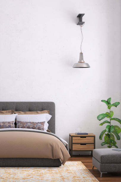 istock Modern bedroom interior with blank wall for copy space 1060147918