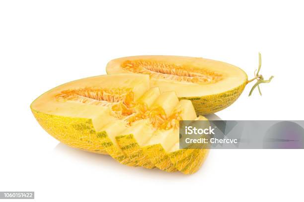 Hamigua Melon Hami Melon Hami Cantaloupe Isolated On White Background Stock Photo - Download Image Now