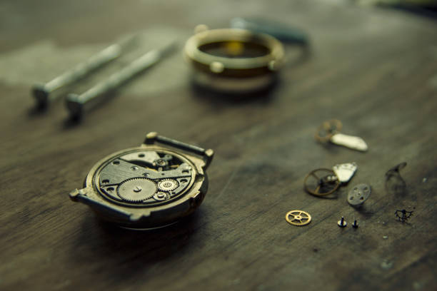 istock Process of installing a part on a mechanical watch, watch repair 1060161000