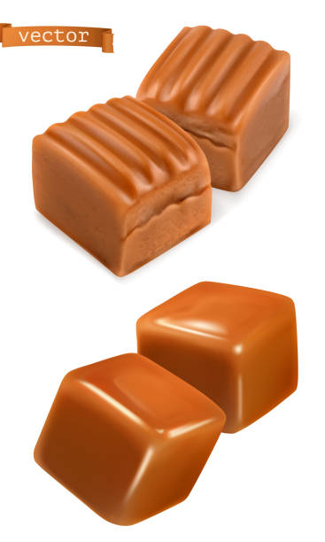 Caramel candies 3d vector Caramel candies 3d vector caramel stock illustrations