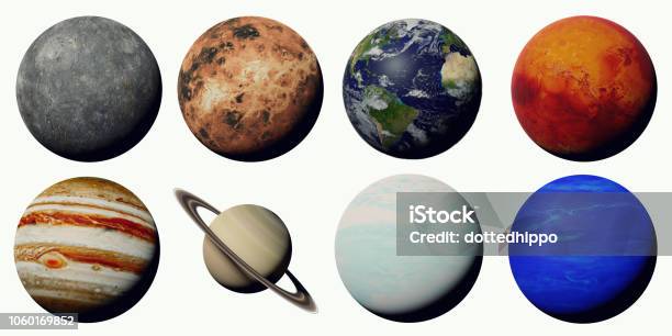 The Planets Of The Solar System Isolated On White Background Stock Photo - Download Image Now