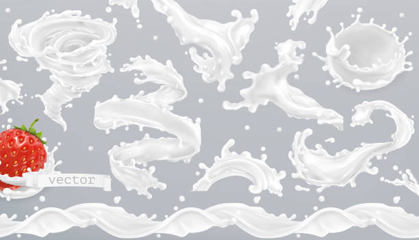 rozprysk mleka. 3d realistyczny zestaw ikon wektorowych - tornado obrazy stock illustrations