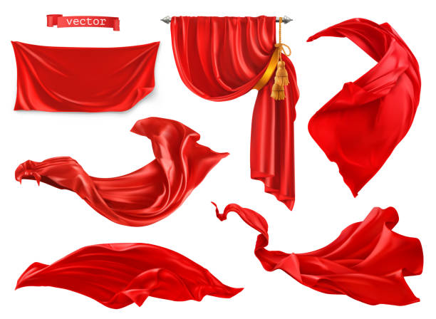 illustrations, cliparts, dessins animés et icônes de rideau rouge. set de vector réaliste 3d - cape