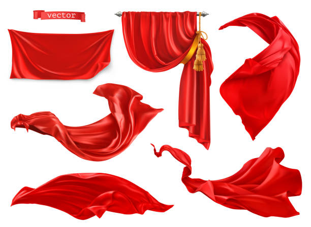 赤いカーテン。3 d のリアルなベクター セット - 絹 イラスト点のイラスト素材／クリップアート素材／マンガ素材／アイコン素材