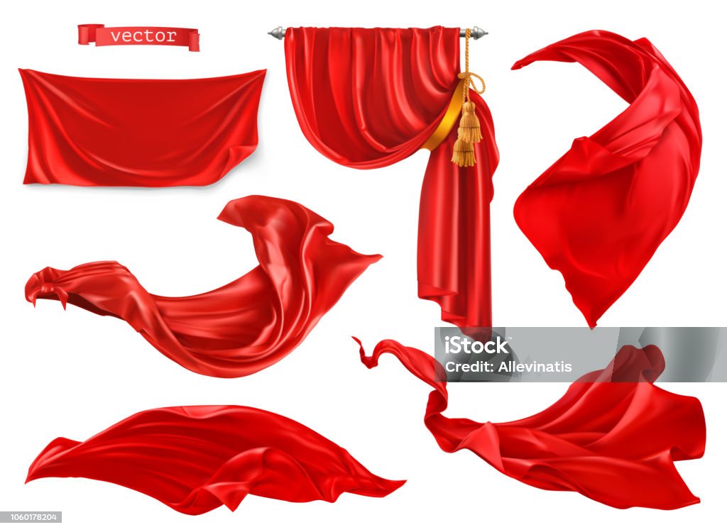 Red curtain. 3d realistic vector set Red stock vector