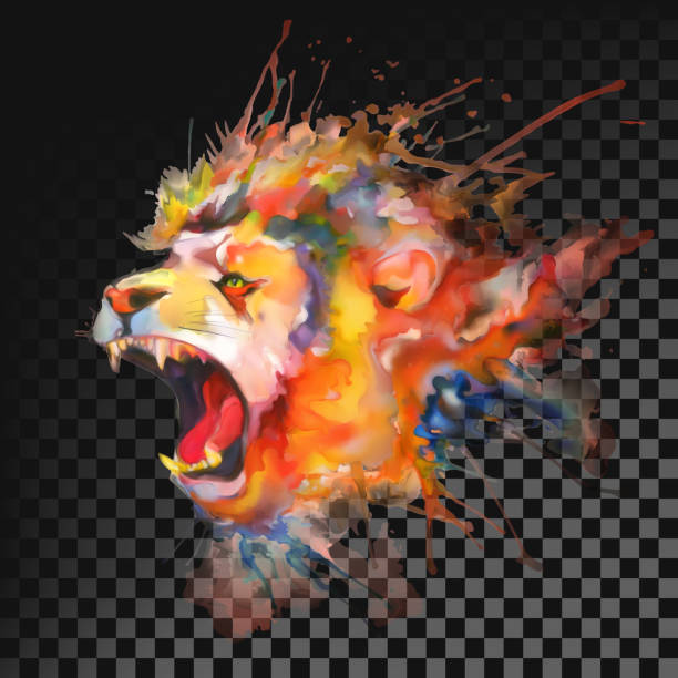 istock Watercolor painting. Roaring lion. Transparent on dark background 1060178878