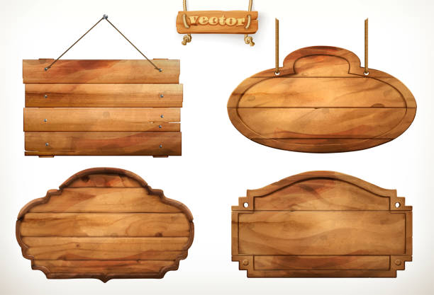 ilustrações de stock, clip art, desenhos animados e ícones de wooden board, old wood vector set - sinal manual