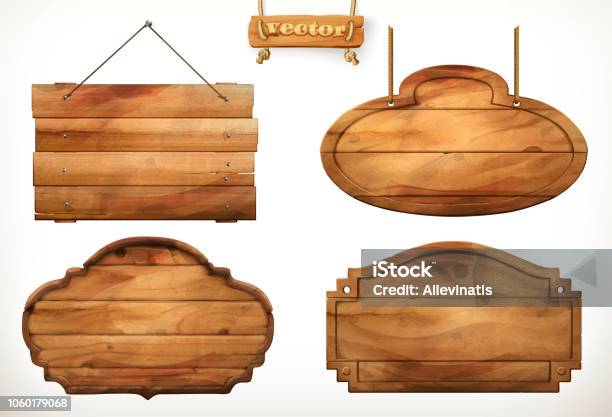 Wooden Board Old Wood Vector Set Stock Illustration - Download Image Now - Wood - Material, Sign, Placard