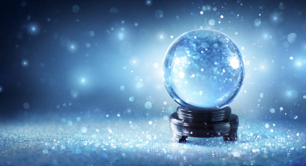 Snow Globe In Magic Glittering Crystal Ball Sparkling In Shiny Background snow globe photos stock pictures, royalty-free photos & images