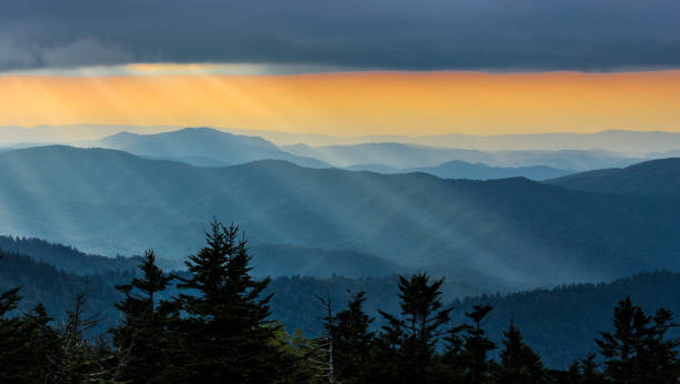 Sunset in Great Smoky Mountains National Park stock photo