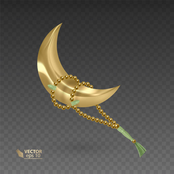istock Golden, muslim month surrounded by a prayer beads, Realistic Prayer beads hanging on the Golden moon 1060182190