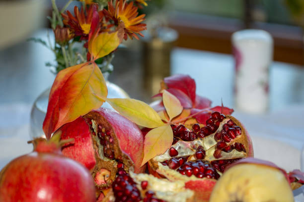 istock pomegranate, quince, chrysanthemums and autumn 1060183584