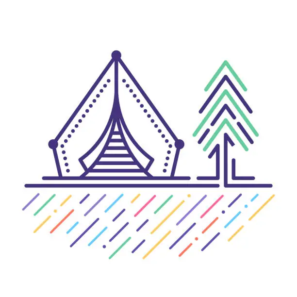 Vector illustration of Tent Camping Site Line Icon Illustration