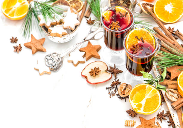 istock Mulled wine cocktail fruits spices Christmas table decoration 1060196488