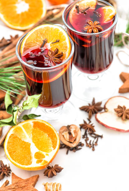 istock Mulled wine orange fruits spices Christmas table decoration 1060196492