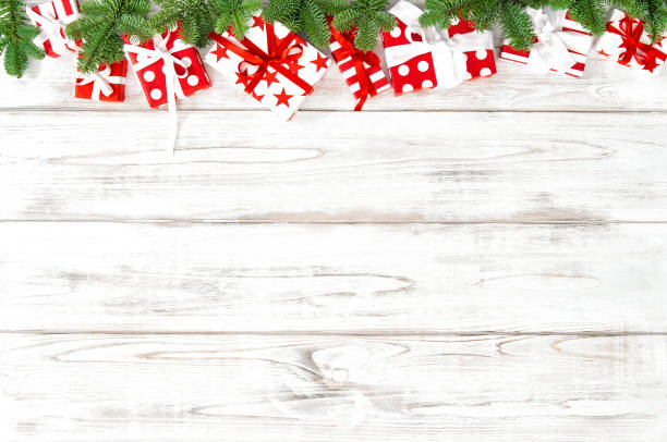 istock Red white gift boxes ribbon bow Christmas decoration 1060196846