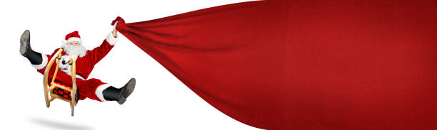 crazy santa claus on his sleigh big red gift bag