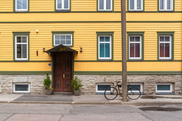 Tallinn in Estonia, wooden colorful houses, typical facades in Kalamaja