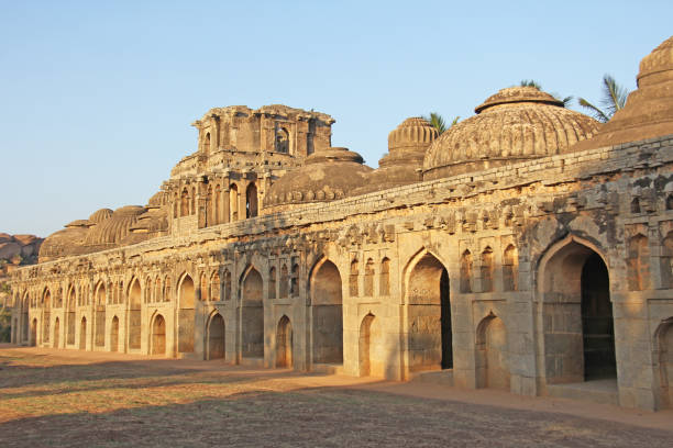 Elephant Stables. Garage or parking for royal elephants. Hampi Monuments, Karnataka, India.