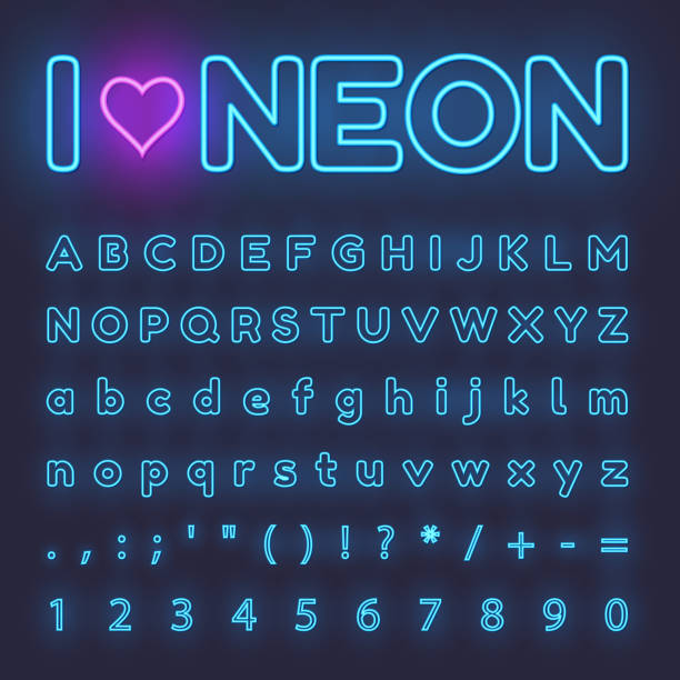 Neon Alphabet Neon Alphabet. Letters, symbols, numbers ultraviolet light stock illustrations