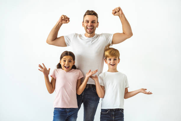 istock The father and kids gesturing on the white background 1060218108