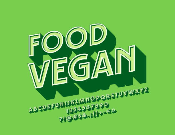 ilustraciones, imágenes clip art, dibujos animados e iconos de stock de vector logo moderno comida vegana con alfabeto 3d - biology vegetable farmer fruit