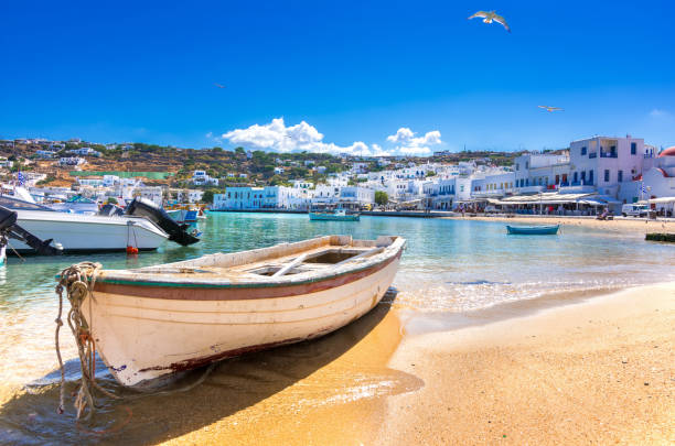 Mykonos port with boats, Cyclades islands, Greece Mykonos port with boats, Cyclades islands, Greece mykonos photos stock pictures, royalty-free photos & images