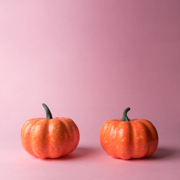 istock Halloween pumpkin on pastel pink background. Halloween minimal c 1060247432