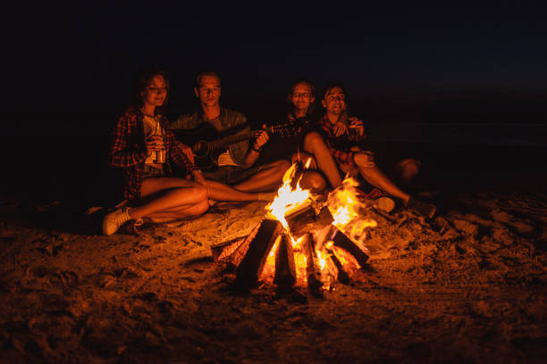 istock young friends have picnic with bonfire on the beach 1060259550