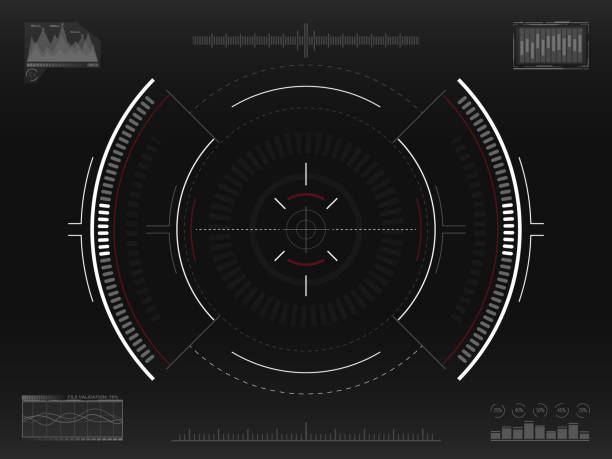 illustrations, cliparts, dessins animés et icônes de viser le système. concept futuriste de visée. moderne en forme de croix. interface de sci-fi de hud. interface utilisateur avec des éléments de l’infographie. concept d’écran vaisseau spatial. illustration vectorielle - telescopic sight