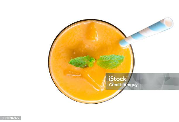 Mango Smoothies Yellow Colorful Fruit Juice Milkshake Blend Beverage Healthy High Protein The Taste Yummy In Glass Drink To Lose Weight Drink Episode Morning Isolated On White Background From Top View Stock Photo - Download Image Now