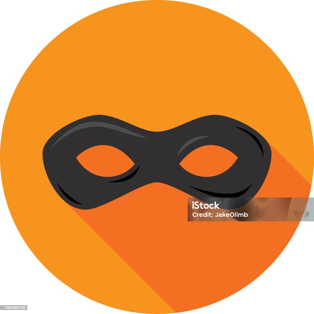 Superhero Mask Icon Flat Vector illustration of a black superhero mask against an orange background in flat style. Mask - Disguise stock vector