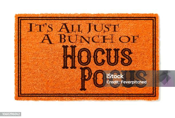 Its All A Bunch Of Hocus Pocus Halloween Orange Welcome Mat Isolated On White Background Stock Photo - Download Image Now