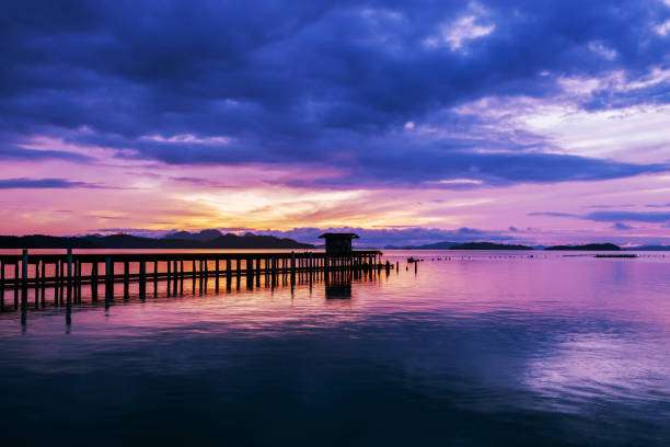 istock Long exposure image of Dramatic color sky seascape with reflection in sunset or sunrise scenery nature for background. 1060318964