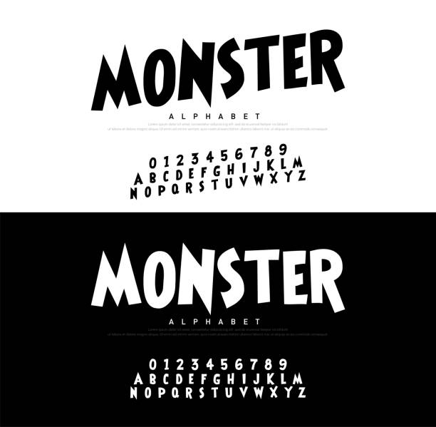 ilustraciones, imágenes clip art, dibujos animados e iconos de stock de monstruo de dibujos animados alfabeto de miedo typeace. - horror monster spooky movie