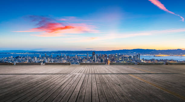 istock empty wooden floor front of san francisco downtown skyline 1060333082