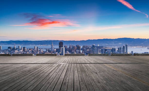 istock empty wooden floor front of san francisco downtown skyline 1060333238