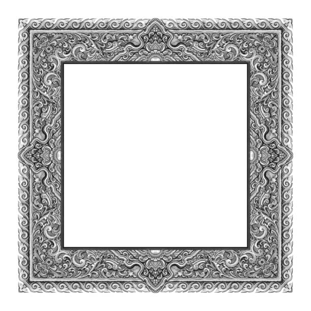 Antique silver carved picture frame isolated on white background