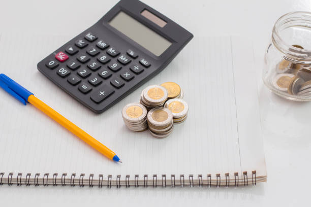 istock Banknotes and Calculator with Notebook, Egyptian Money, White Background 1060348898
