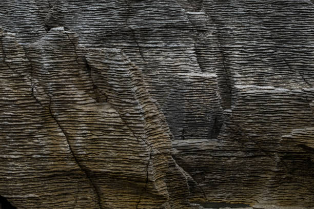 Close up, Detail of the Pancake rocks, West coast, New Zealand. Cloudy day. Close up, Detail of the Pancake rocks, West coast, New Zealand. Cloudy day. punakaiki stock pictures, royalty-free photos & images