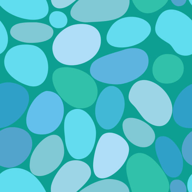 turquoise beach pebbles Textured beach pebbles seamless vector pattern. Inspired by nature, summer and beach symbols. pebble shapes stock illustrations